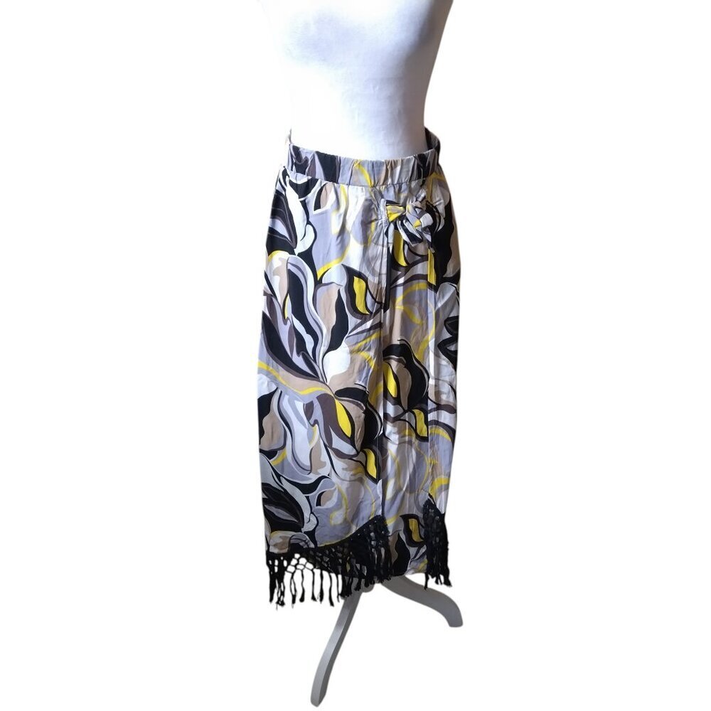G by Giuliana Women's Medium Challis Tie-Front Sarong Midi Skirt Fringe Boho